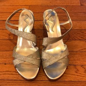 Nina silver glitter strap heels